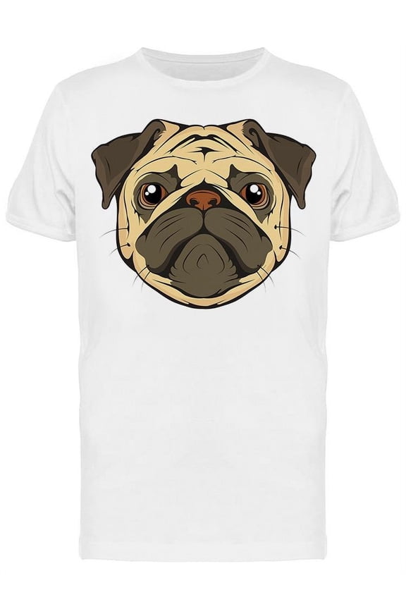 Pug Head Dog Drawing T-Shirt Men -Image by Shutterstock, Male Medium