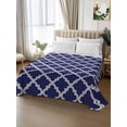thumbnail image 2 of Quatrefoil Moroccan Pattern Queen Size Flat Sheet, Wrinkleproof & Fadeproof Cooling Flat Bed Sheet Only, Geometric Blue Morocco Breathable Soft Bedding Top Sheets 90 x 102 Inches, 2 of 8
