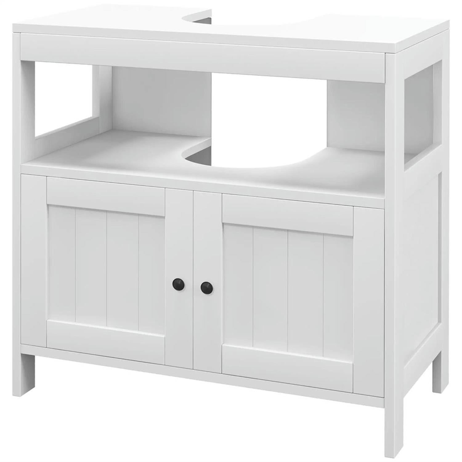 Demi Bonn 23" Modern Bathroom Vanity with U-Shape Cut-Out and Open Shelf, Pedestal Sink 2-Door Cabinet, Under Sink Cabinet, White