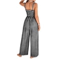 thumbnail image 6 of Jumpsuits for Women Casual Summer Cruise Spring Fashion Smocked Wide Leg Gingham Rompers with Pockets Black, 6 of 8