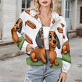 thumbnail image 3 of Jackets for Women Winter Coat Jackets Flannel Stand Collar Jacket(Cute Dog with Hotdogs,Size:S-4XL), 3 of 7