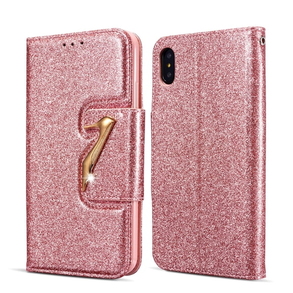 iPhone XS Max Case Wallet, iPhone XS Max 2018 Cover, Allytech Glitter Bling Leather Cover Folio Credit Card Holder Wristlet Shockproof Protective Phone Case for Apple iPhone XS Max (6.5") (Rosrgold)