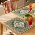 thumbnail image 4 of Green Boho Placemats Set of 4 Chic Traditional Antique Geometric Rustic Place Mats Indoor Wipeable Table Mats Washable Cloth Dining Table Placemats for Kitchen Holiday Party Home Decor 13x19 Inch, 4 of 9
