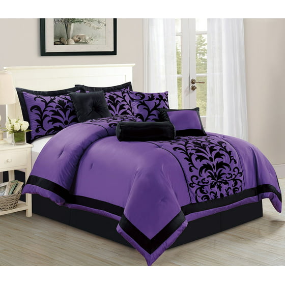 Empire Home Dawn 8 Piece Comforter Set Over Sized Bed In A Bag King Size Purple & Black NEW ...