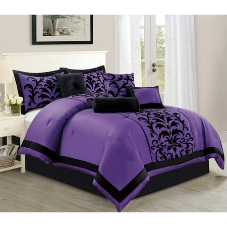 Empire Home Dawn 8 Piece Comforter Set Over Sized Bed In A Bag Queen Size Purple & Black NEW ...