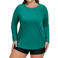 thumbnail image 2 of Women's Plus Size Swim Shirt Long Sleeve Rash Guard UV Protection Sun Shirts UPF 50+ Quick Dry Hiking Fishing Tops Green 4XL, 2 of 6
