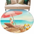 thumbnail image 2 of Welcome Summer Beach Round Living Room Rugs 7 ft, Coastal Watercolor Ocean Sky Palm Trees Lounger Washable Area Rug with Non-Slip Sturdy Edge Binding Round Carpet for Kitchen Office Bedroom, 2 of 9