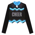 thumbnail image 4 of TiaoBug Girls Cheerleading Shirts Long Sleeve Mesh Rhinestone Cheer Uniform Crop Top Dancewear Blue 6, 4 of 6