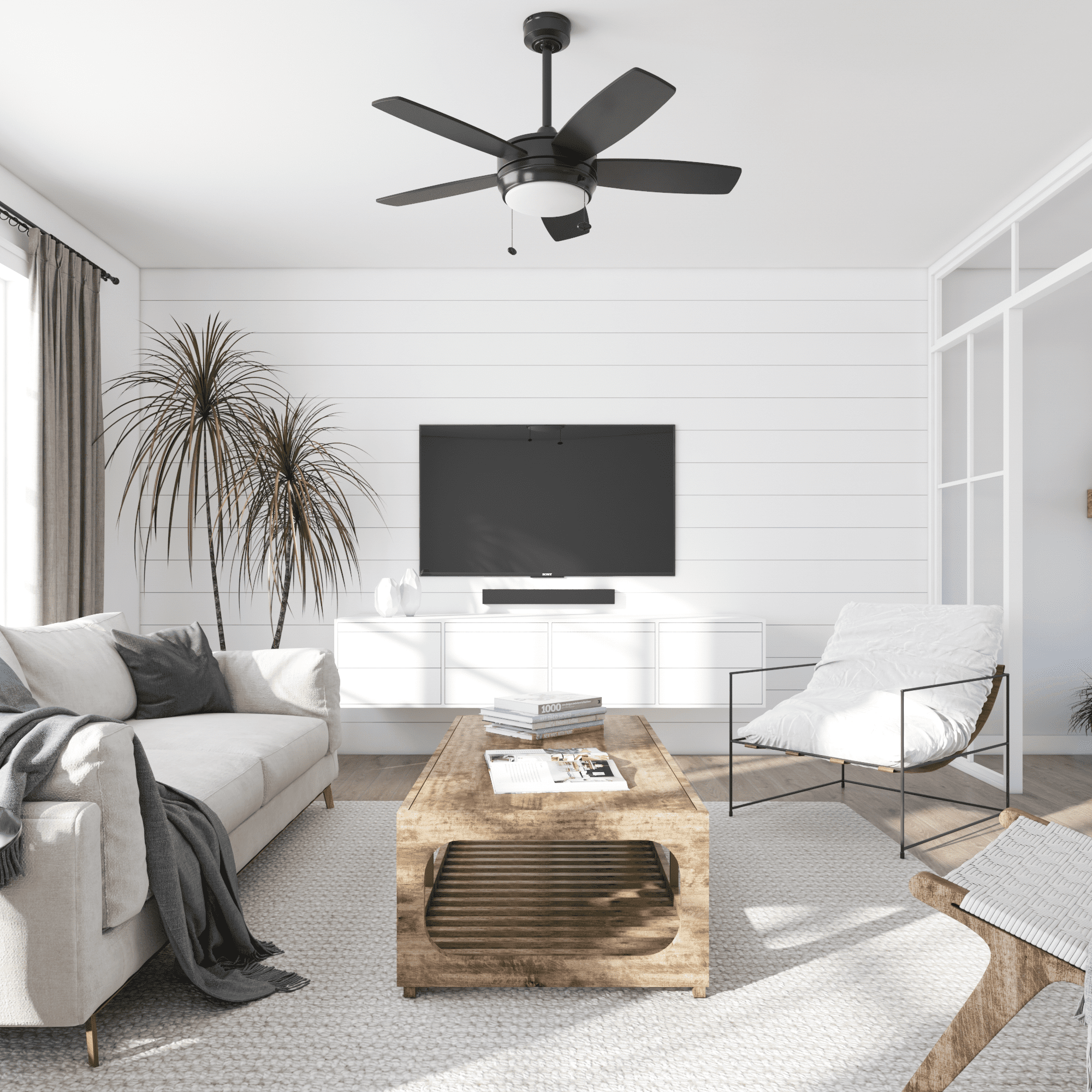 Better Homes & Gardens 42 in Matte Black Modern LED Dual Mount Indoor Ceiling Fan
