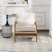 BSHTI 25.4”Accent Chair,Mid-Century Style Linen Blend Upholstery,Compressed Back Cushion,Square Arm Chair,Non-Slip Leg Beige