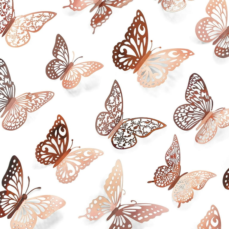 72 Pcs Rose Gold Butterfly Wall Decor, Butterfly Decorations, 3