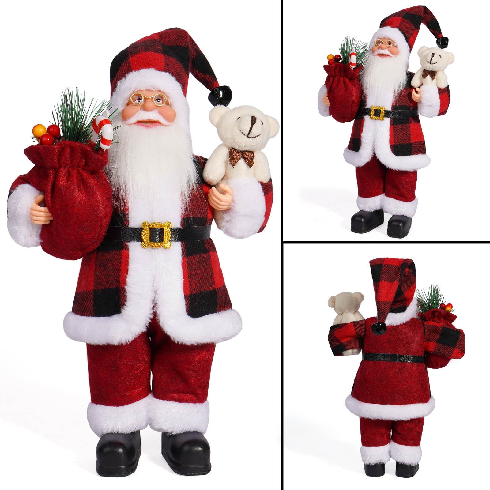 12 inches Christmas Standing Santa Claus Figurine Hand Crafted Red Coat Santa Figure Doll for Home Office Table Christmas Decoration Party Favor