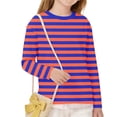 thumbnail image 4 of UQJfacai Girls Striped Long Sleeve T Shirts Kids Summer Oversized Tops Color Block Cute Casual Crewneck Tees 3-14 Years, 4 of 8