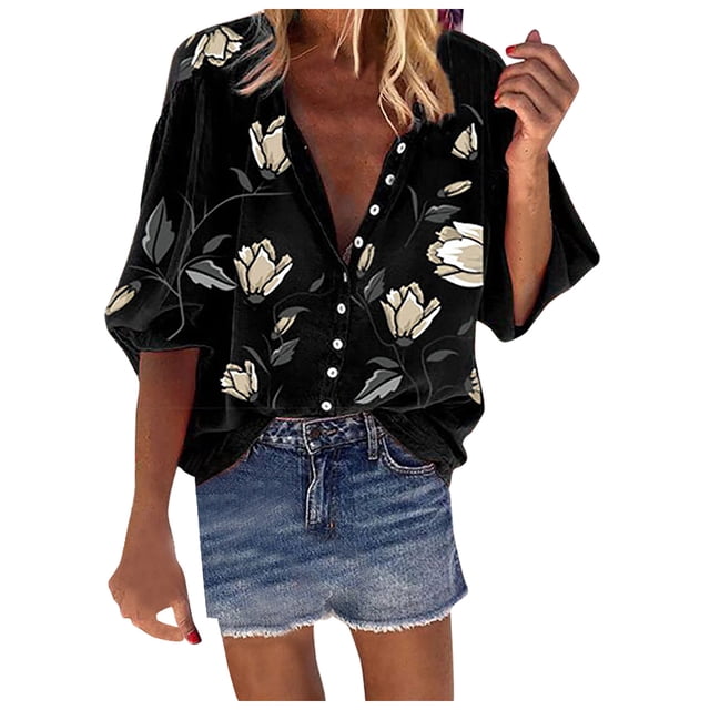 Birdeem Chemise de Mode pour Femmes Imprimée à Manches Longues Col Montant Ample Décontractée