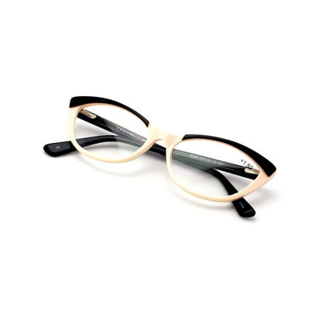 Women Cat Eye Slim Sleek Vintage Fashion Acetate Reading Glasses - 2 Tone Pointed Tip Reader Eyeglasses