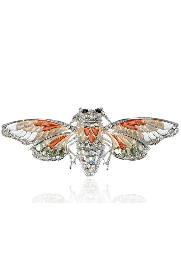 Metallic Tone Cicada Moth Insect Bug Crystal Rhinestone Fashionable Brooch Pin