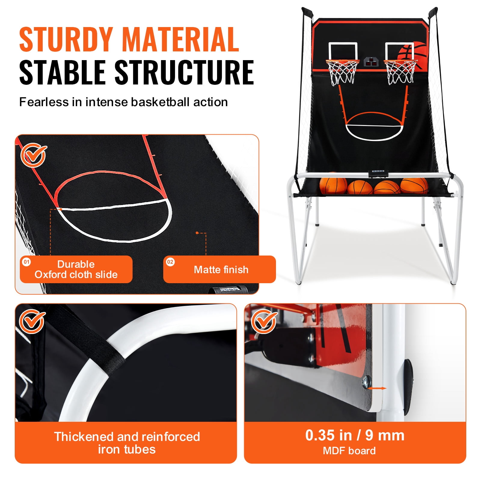KFFKFF 82" Foldable Electronic Basketball, 2-player Indoor Hoops Challenge Game, Foldable Basketball Arcade Game with 4 Basketballs, 8 Play Styles, Digital Scoring System, and Air Pump