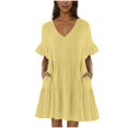 thumbnail image 2 of GaThRRgYP Womens Summer Dresses under $10,Women's Casual Solid Color V-Neck Pullover Short Sleeve Top Short Skirt Dress Yellow XXL, 2 of 8