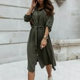 thumbnail image 2 of ZQUUVOU Women's Long Sleeve Button Down Dress Casual Loose Tie Waist Adjustable Sleeve Length Midi Dresses Olive Green, 2 of 6