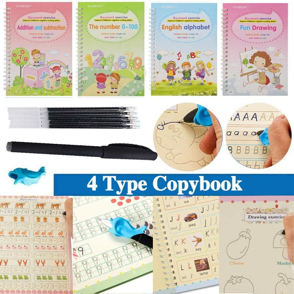 11pcs Magic Practice Copybook Set Reusable English Calligraphy Number Book Kids