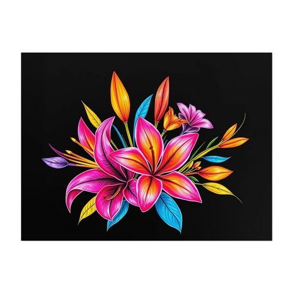 Neon Tropical Lily Bouquet - Vibrant Floral Art Print - Illustration Floral Flowers Modern Art Nature Botanical Unframed Wall Art Print 6 x 8 inches