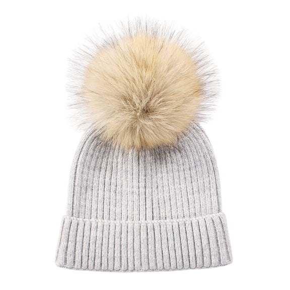 NOEGOEU Baby Beanie Toddler Infant Winter Hats with Pom Pom Knit Warm Caps for Boys Girls (Light Gray,0-3 Years)