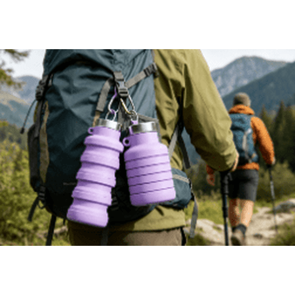 Collapsible Silicone Water Bottle, 17oz Reusable Foldable Travel Water Bottle for Camping, Hiking & Daily Use