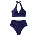 thumbnail image 1 of Mujer cómodo con almohadilla en el pecho sin aros sólido fruncido cuello halter Bikini Split traje de baño OAVQHLG3B Store  lin121212, 1 of 4