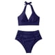thumbnail image 1 of Mujer cómodo con almohadilla en el pecho sin aros sólido fruncido cuello halter Bikini Split traje de baño OAVQHLG3B Store  lin121212, 1 of 4
