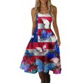 thumbnail image 2 of HAJWOH Women 4th of July Dresses 50s 60s Vintage Sleeveless Star and Stripe Print Cocktail Swing Dress Retro Patchwork Midi Evening Dress Watermelon Red XXL, 2 of 4