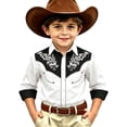 thumbnail image 4 of FINALGANG Boy's Western Cowboy Shirt Print Long Sleeve Button Down Shirts Regular Fit Shirt Casual Blouses Retro Festive Party Tops For Children 8-9 Years, 4 of 4