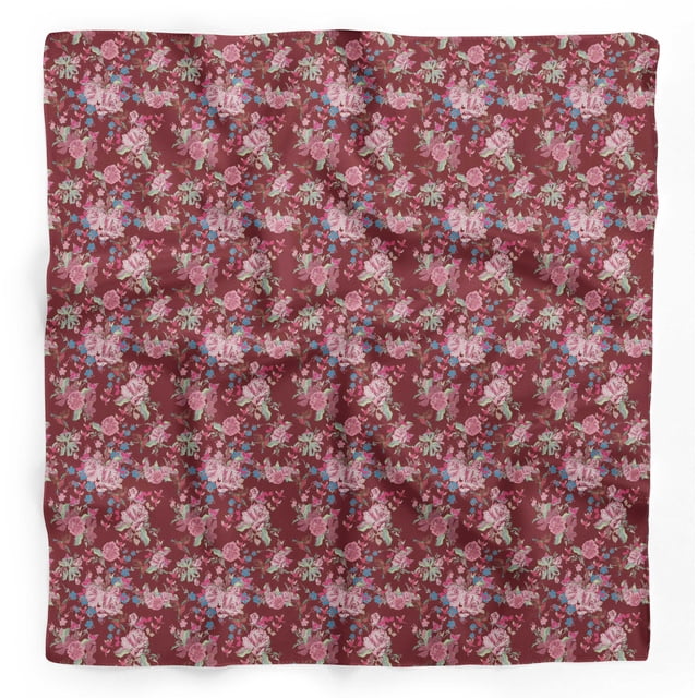 Bimba Foulard Foulard en Pure Soie Imprimée à Feuilles Rouges, Roses et Primevères Allemandes, Foulard Dupatta, Bandeau/foulard de Tête et de Cou pour Femmes 40 x 40 Pouces