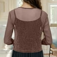 thumbnail image 5 of qolati Womens Glitter Sheer Shrug Elegant 3/4 Sleeve Tie Front Cropped Cardigans Party Lightweight Mesh Bolero Shrugs Coffee L, 5 of 7