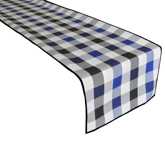 Poplin Table Runner Buffalo Gingham Checkered Black Royal Blue and White