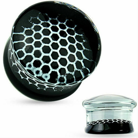 Bouchons à Double Évasement en Verre Pyrex Noir en Nid d'Abeille 2 Calibres à 5/8 Po - Vendus par Paire
