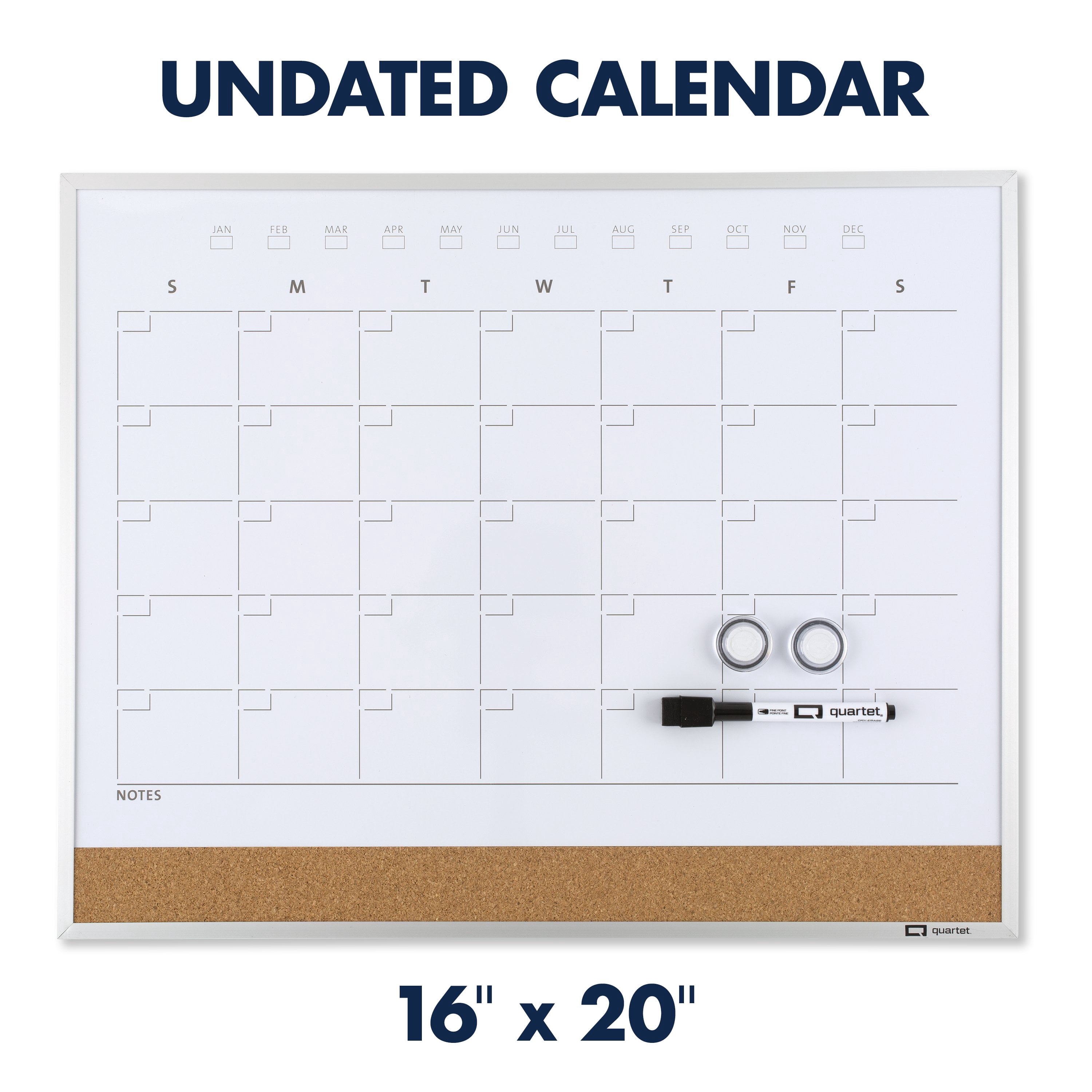 Quartet Magnetic Combination Calendar Board, 16" x 20", Silver Frame (Q232016A00-WMT-R)