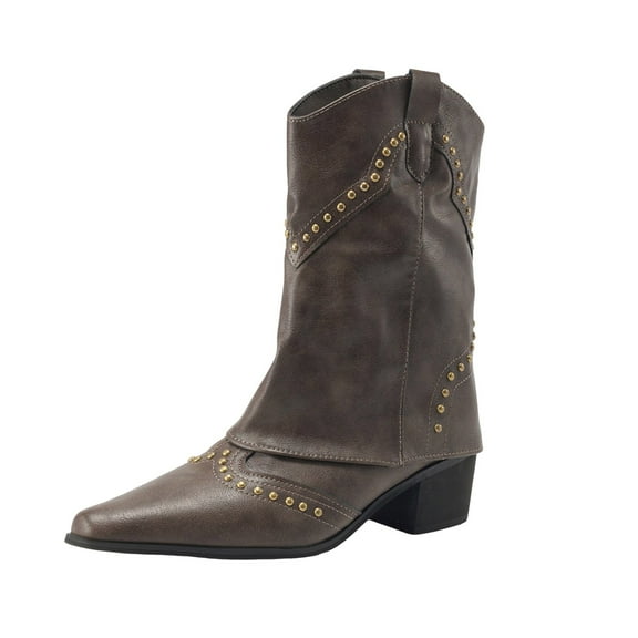 Guttear Womens Studded Cowboy Boots Fashion Vintage Sparkly Western Cowgirl Short Boots with Wide Calf Pointed Toe And Chunky Heel Design Ankle Boot