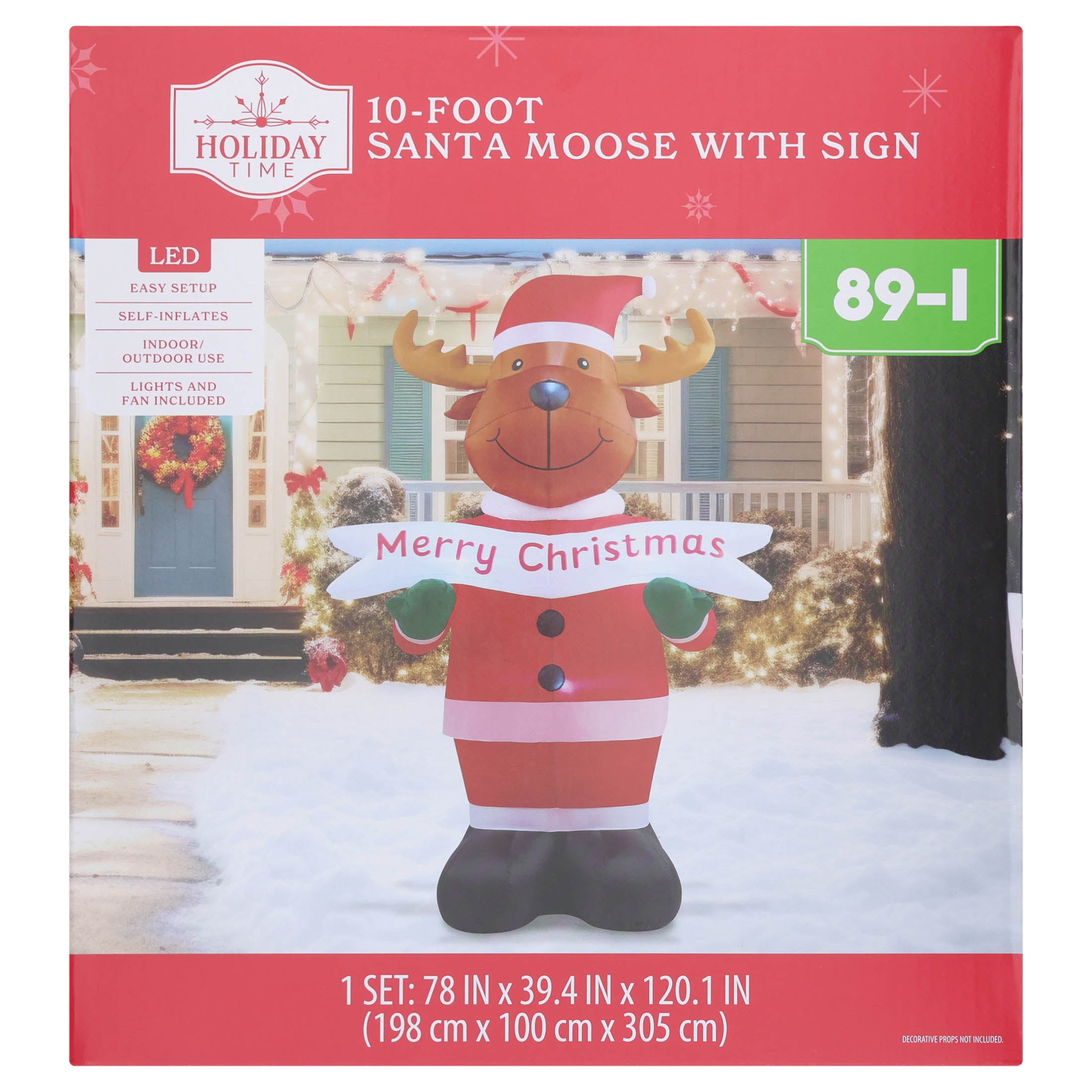 Multicolor Santa Moose with Sign Christmas Airblown Yard Inflatable, 10', by Holiday Time