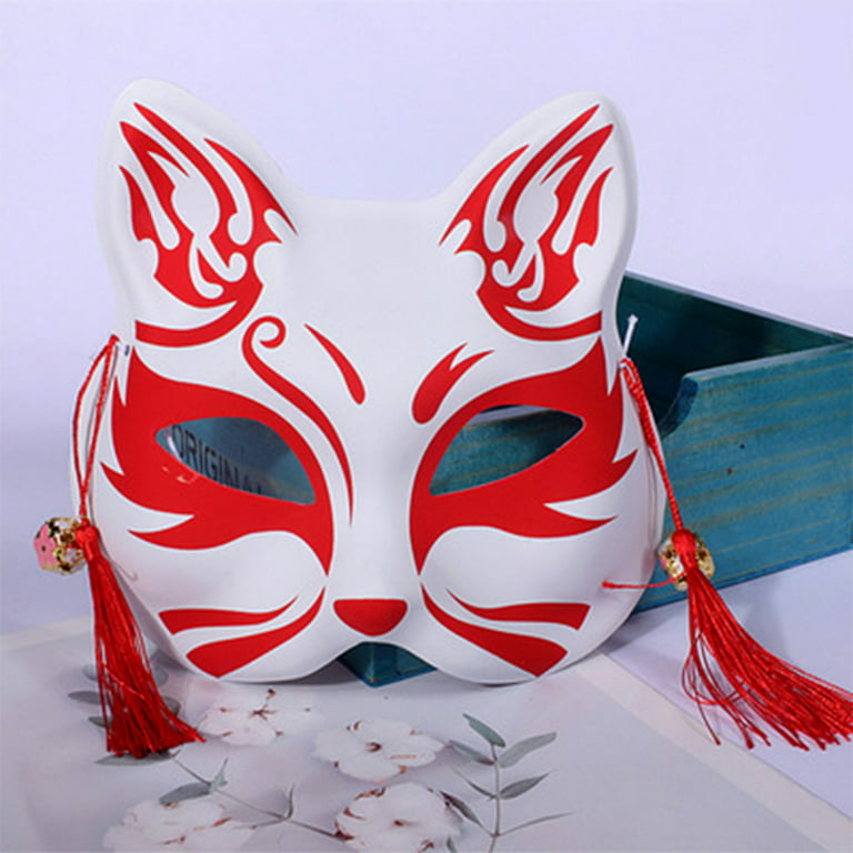 Japanese Kitsune Mask White and Red, Full Face Kitsune Mask