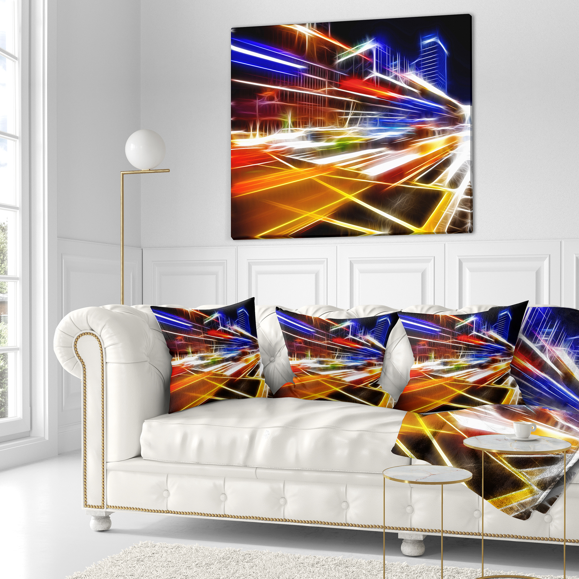 Designart High Speed Traffic Trails - Cityscape Digital Throw Pillow - 16x16