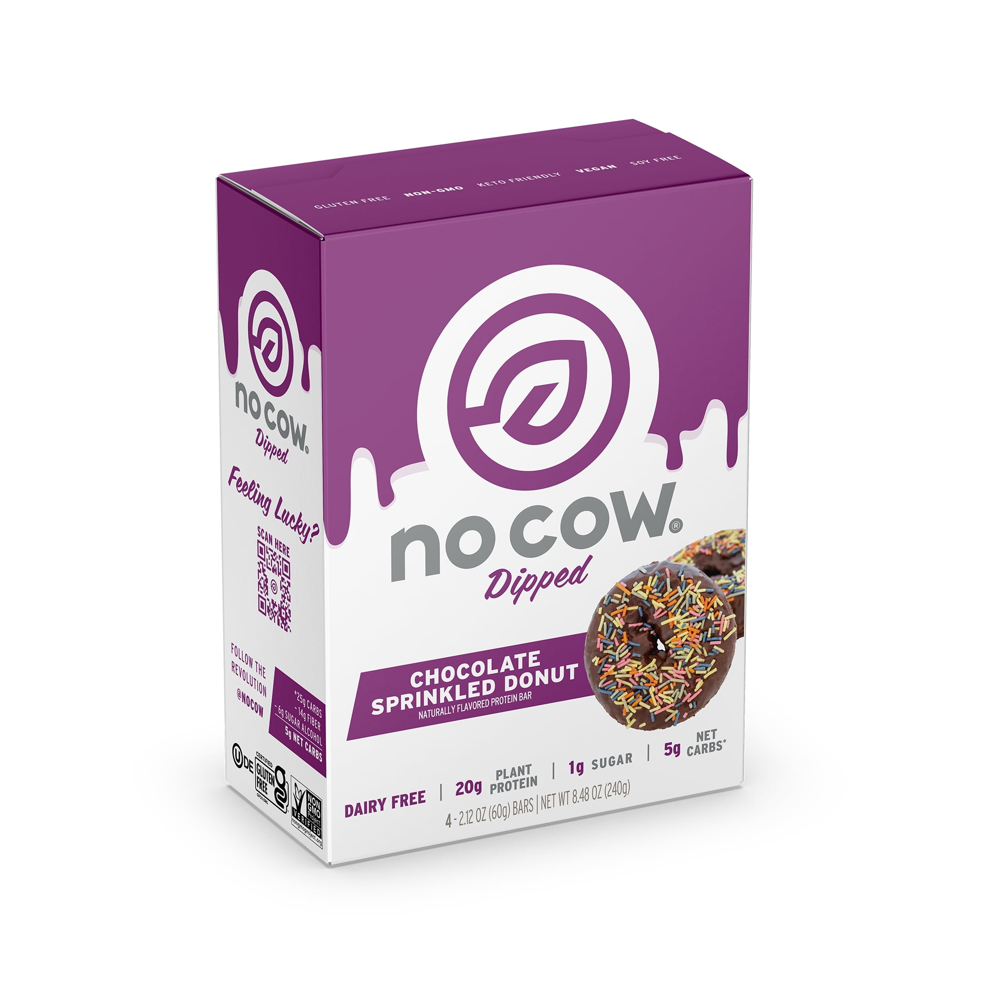 No Cow Dipped Protein Bars, Chocolate Sprinkled Donut, Pack of 4