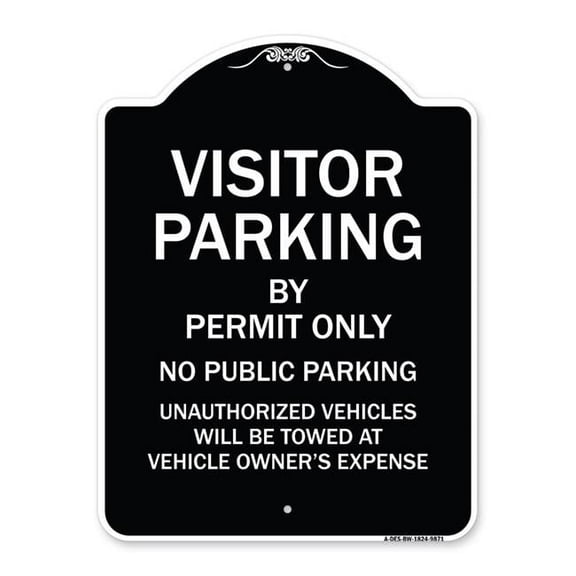 SignMission Designer Series Sign - Visitor Parking By Permit Only No Public Parking Sign Black & White 18" X 24" Heavy-Gauge Aluminum Architectural Sign Protect Your Business &