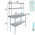 thumbnail image 3 of 48" Long x 24" Deep" Stainless Steel Work Table With 12" Wide Double Tier Overshelf | Metal Kitchen Prep Table & Shelving Combo, 3 of 9