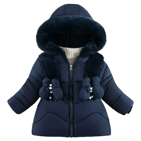 Kids Girls Fleece Zip Up Hoodie Jacket Winter Coat Hooded Warm Down Winter Coat Outerwear Coats 18-24 Months