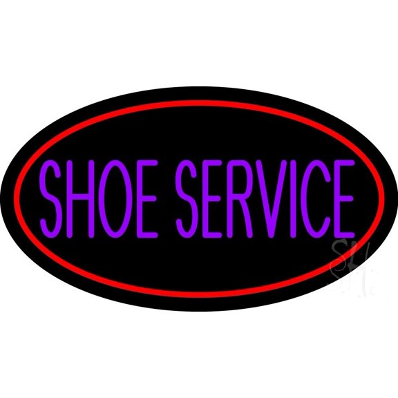 Purple Shoe Service LED Neon Sign 20 x 37 - inches, Black Square Cut Acrylic Backing, with Dimmer - Bright and Premium built indoor LED Neon Sign for store interior Décor, Storefront.