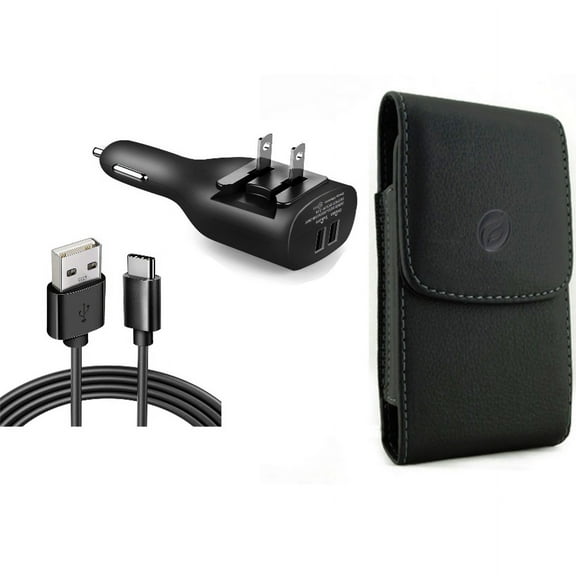 2-in-1 Car Home Charger & Case Belt Clip for iPhone 15 Pro Max - 6ft Long USB-C Cable TYPE-C Cord Travel Power Adapter Charging Wire and Leather Holster Cover Pouch O1O for iPhone 15 Pro Max (6.7")