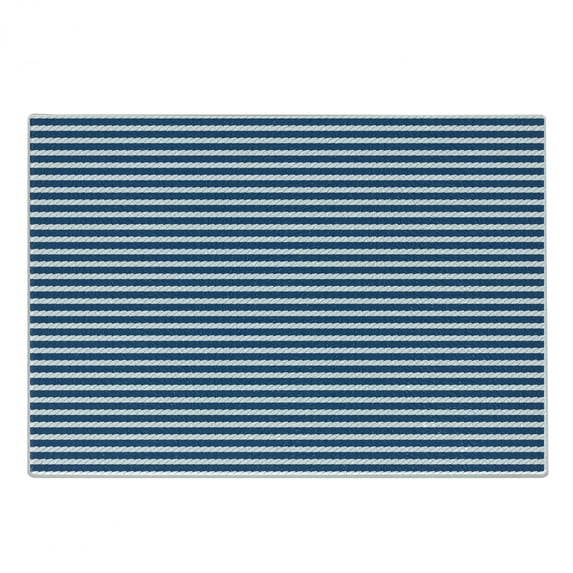 Blue and White Cutting Board, Yacht Navy Marine Themed Rope Stripe Pattern on Blue Toned Background, Decorative Tempered Glass Cutting and Serving Board, Small Size, Blue and White, by Ambesonne