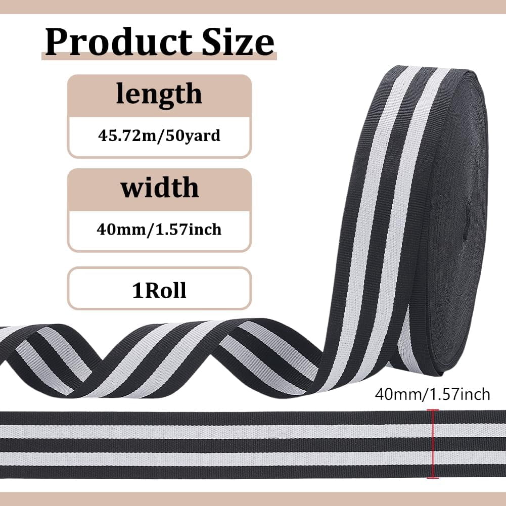 50yards Polyester Stripe Ribbons Black 1-5/8 inch(40mm)