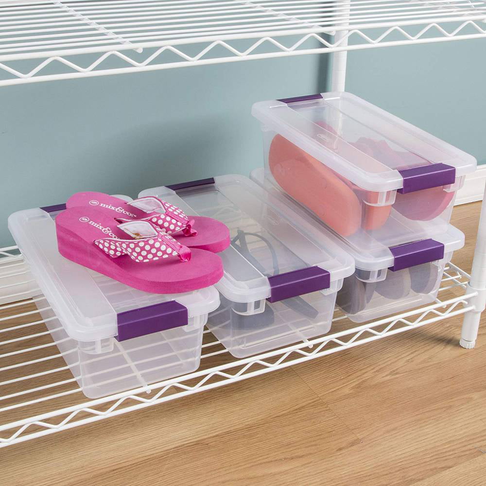 JOEY'Z Clearview Latch Storage Container with Plum Handles (1, 6 quart) 12 Pack