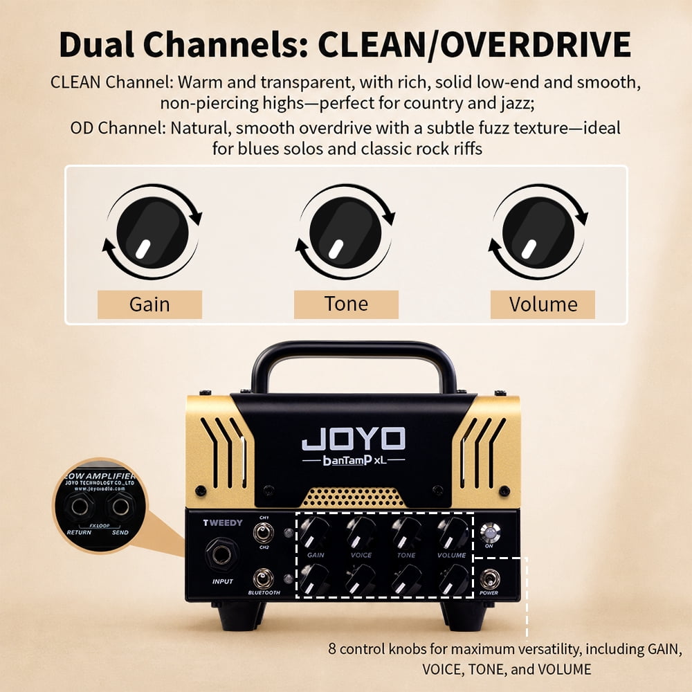 JOYO Bantamp Tweedy 20W Mini Amp Guitar Amplifier Tube Head 2 Channel Rock American Sounds